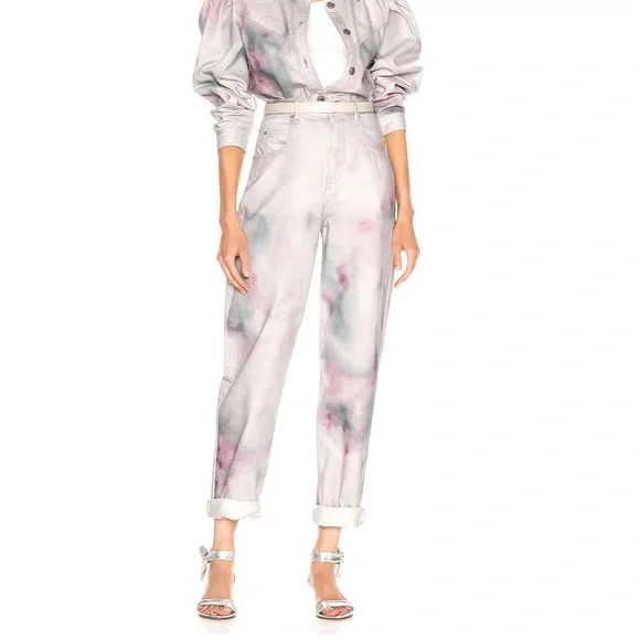 Isabel Marant Étoile Tie-Dye High Waisted Jeans Denim Pastel Cotton Batik - Picture 1 of 16